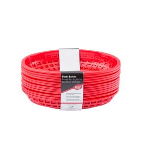 Red Plastic Oval Baskets | Packaged